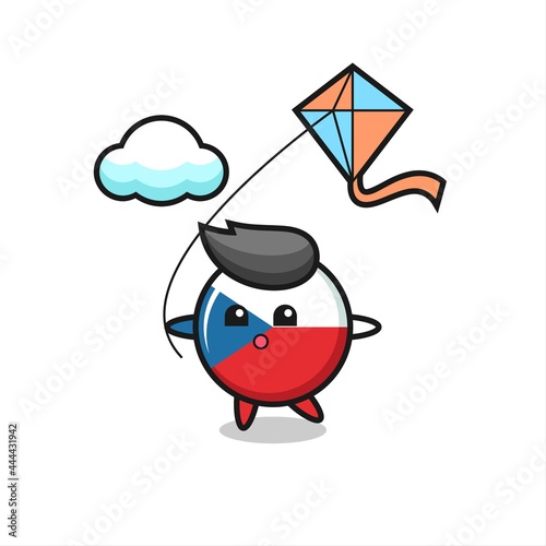 czech flag badge mascot illustration is playing kite