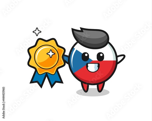 czech flag badge mascot illustration holding a golden badge