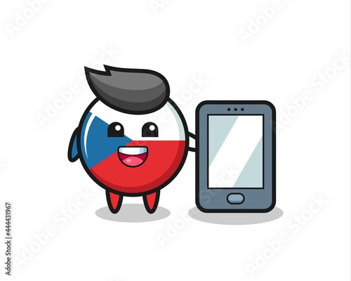czech flag badge illustration cartoon holding a smartphone