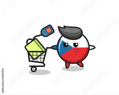 czech flag badge illustration cartoon with a shopping cart