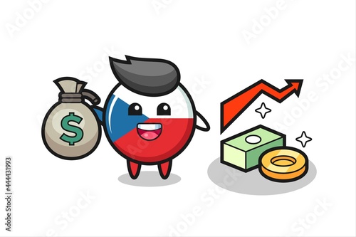 czech flag badge illustration cartoon holding money sack