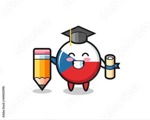 czech flag badge illustration cartoon is graduation with a giant pencil