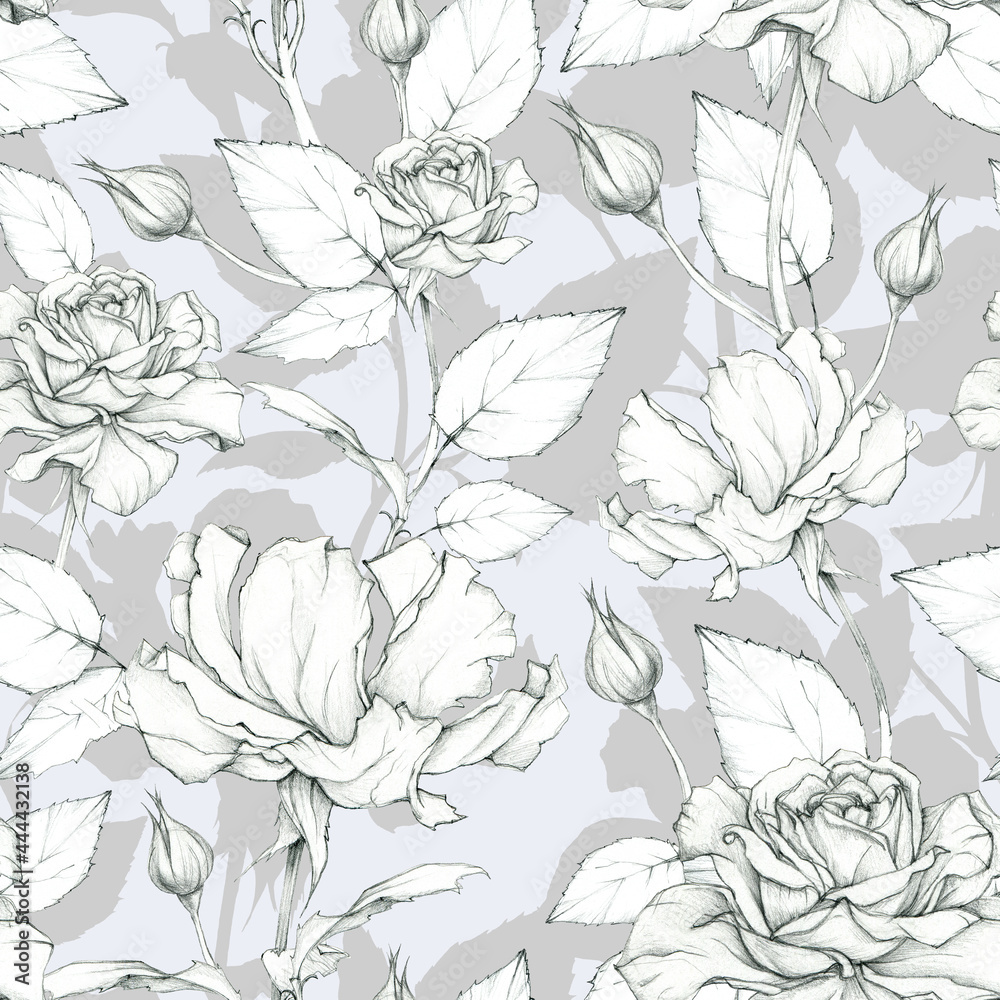 Beautiful hand drawing roses. Romantic background. Seamless pattern. Floral illustration. Beautiful hand drawing roses. Romantic background. Seamless pattern. Floral illustration.