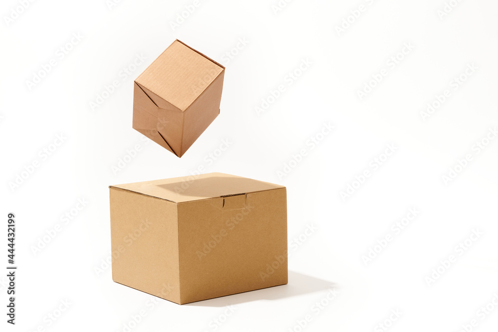 Different shaped cardboard boxes isolated on white background