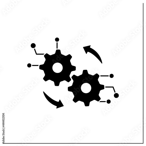 Digital operation glyph icon.Transformation center.Digitalization. Modern technology. Sensing and optimization mechanism.Digital sustainability.Filled flat sign.Isolated silhouette vector illustration