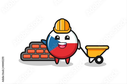 Cartoon character of czech flag badge as a builder
