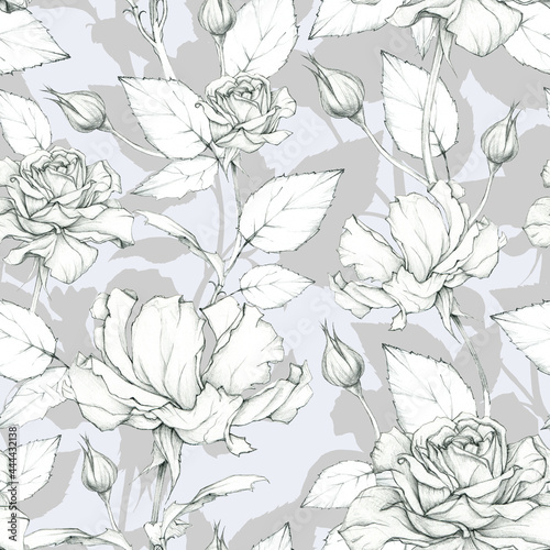 Wallpaper Mural Beautiful hand drawing roses. Romantic background. Seamless pattern. Floral illustration. Torontodigital.ca