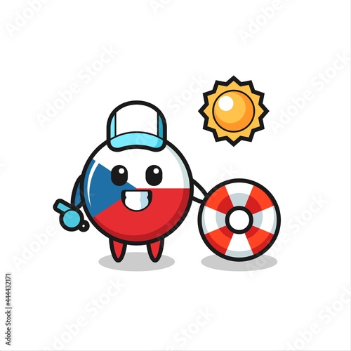 Cartoon mascot of czech flag badge as a beach guard