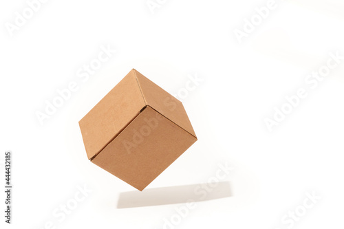 Close-up cardboard box isolated on white background