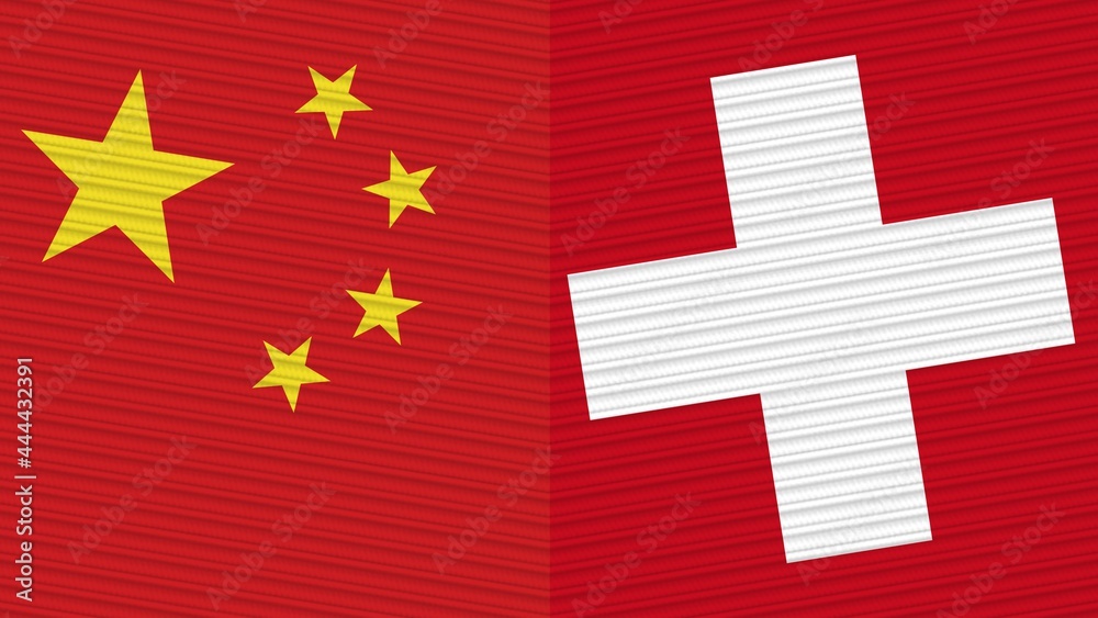 Switzerland and China Flags Together Fabric Texture Illustration Background Switzerland and China Flags Together Fabric Texture Illustration Background