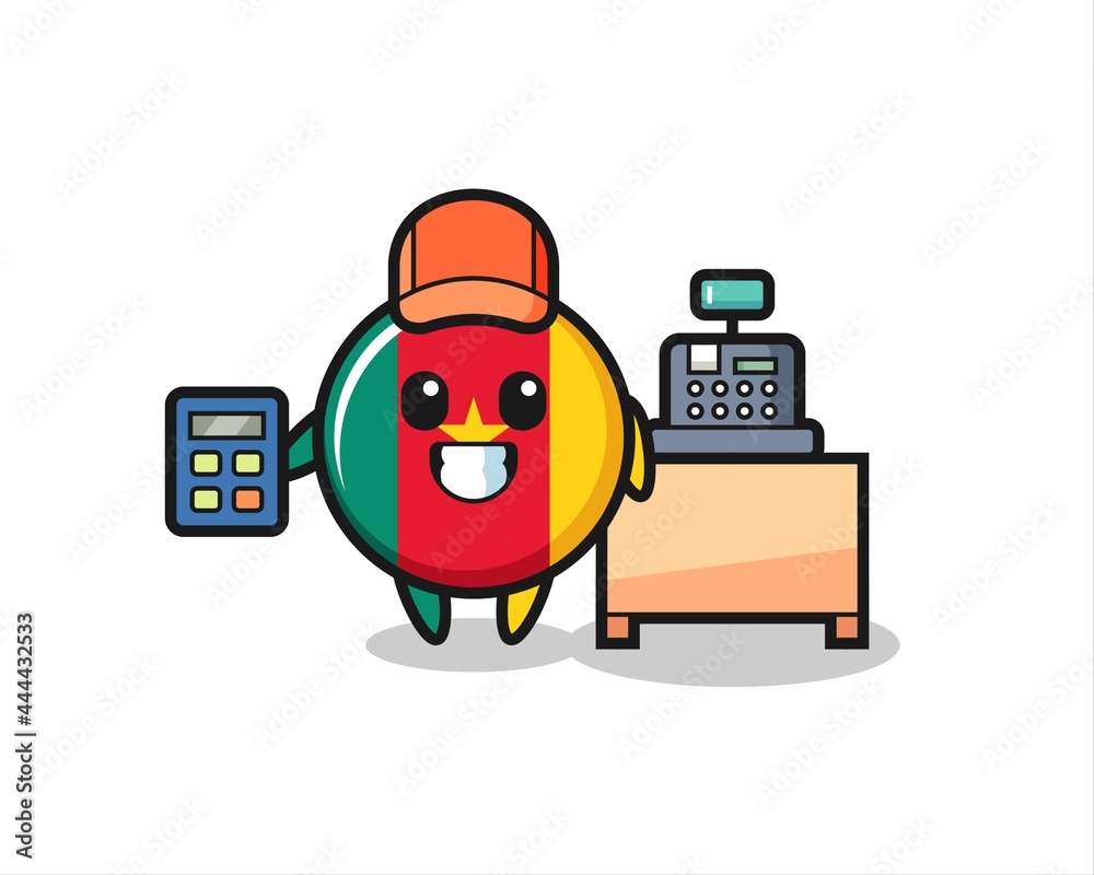 Illustration of cameroon flag badge character as a cashier Illustration of cameroon flag badge character as a cashier