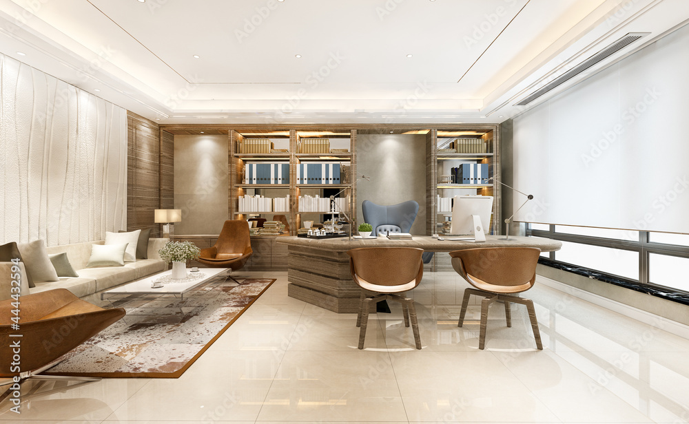 Fototapeta premium 3d rendering luxury business meeting and working room in executive office