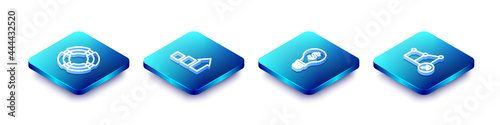 Set Isometric line Business lifebuoy, Financial growth, Light bulb with dollar and icon. Vector