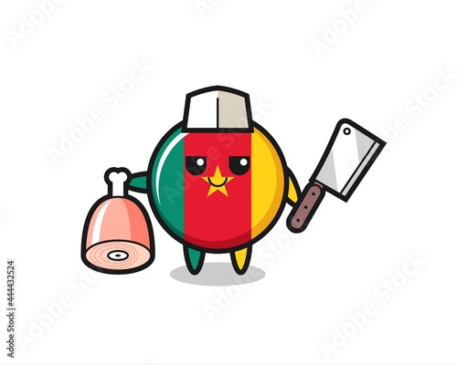 Illustration of cameroon flag badge character as a butcher