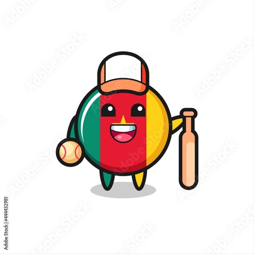 Cartoon character of cameroon flag badge as a baseball player