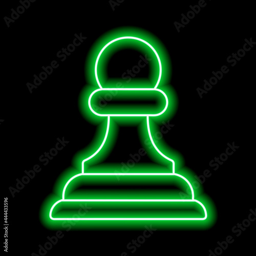 Neon green contour chess figure pawn on a black background