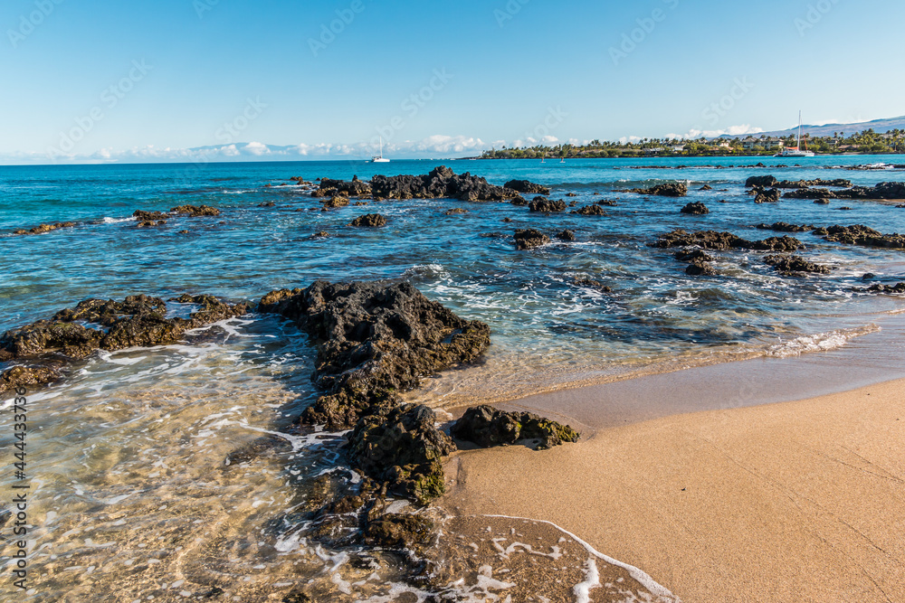 The Clear Water of Anaehoʻomalu Bay at Kapalaoa Beach, Hawaii, Island, Hawaii, USA