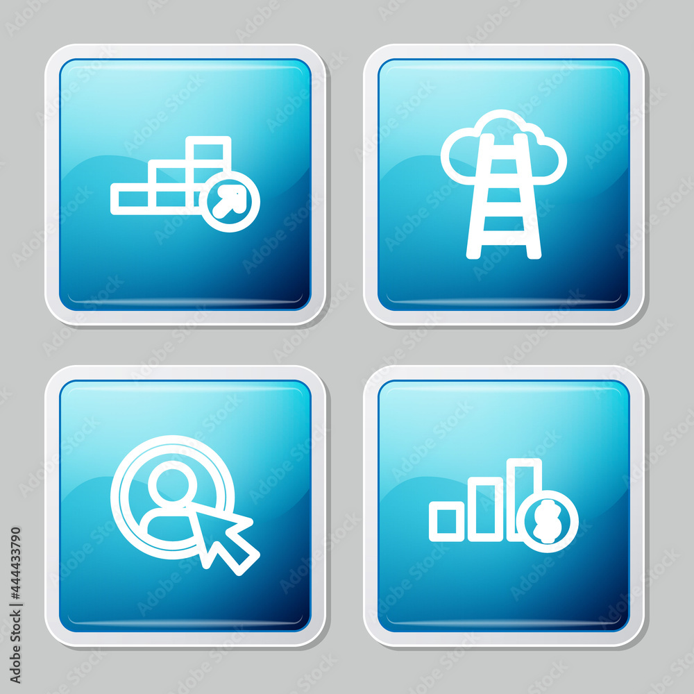 Set line Financial growth, Stair with finish flag, Create account screen and Pie chart and dollar icon. Vector Set line Financial growth, Stair with finish flag, Create account screen and Pie chart and dollar icon. Vector