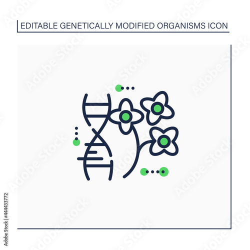 Canola line icon. Genetically modified rapeseed. GMO product for oil manufacture. Editing gene. Microbiology. Genetically modified organism concept. Isolated vector illustration.Editable stroke