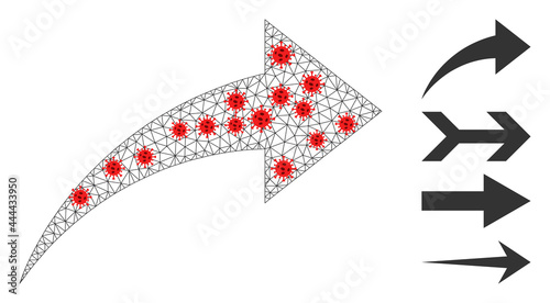 Mesh redo with infection style. Mesh carcass redo image in lowpoly style with organized lines and red infection nodes. Vector model is created from redo with infectious centers.