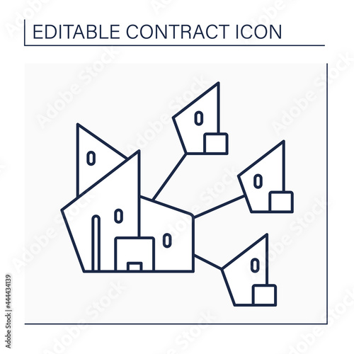Parent company line icon. Company has controlling interest in other enterprises. Distance controls all businesses. Contract concept. Isolated vector illustration. Editable stroke