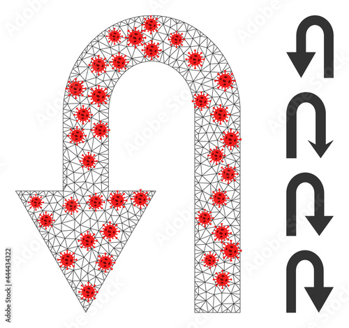 Mesh turn back using infection style. Mesh carcass turn back image in lowpoly style with structured lines and red infection elements.