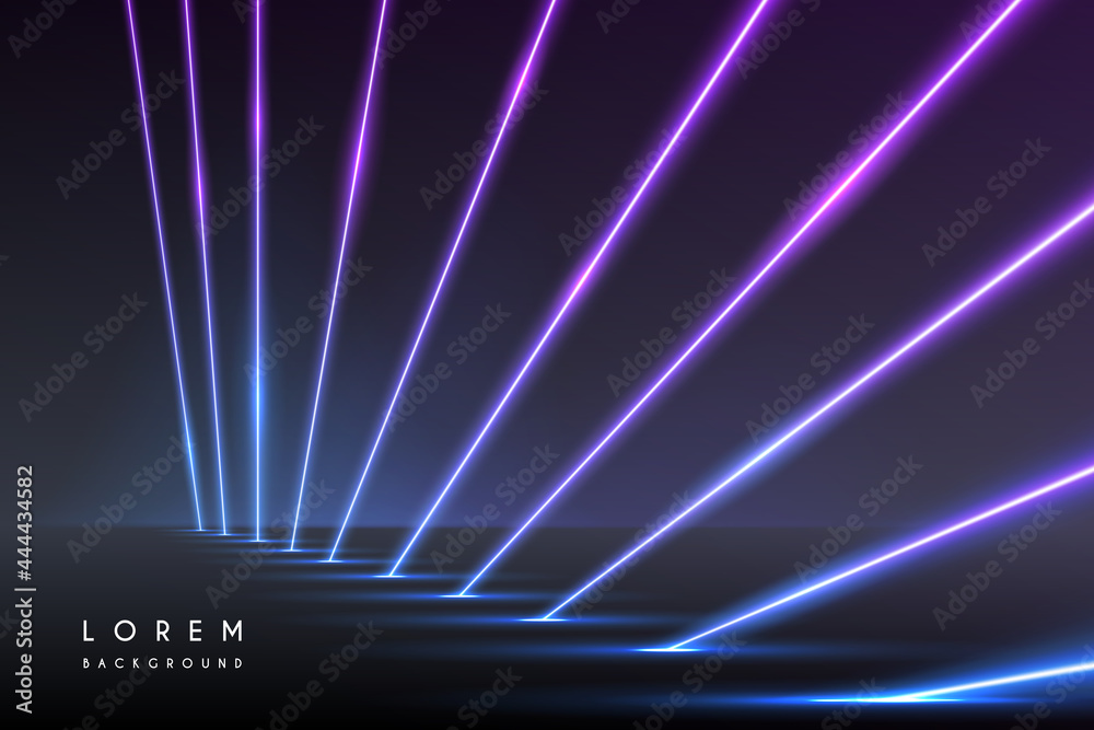 Abstract neon rays of light on the floor