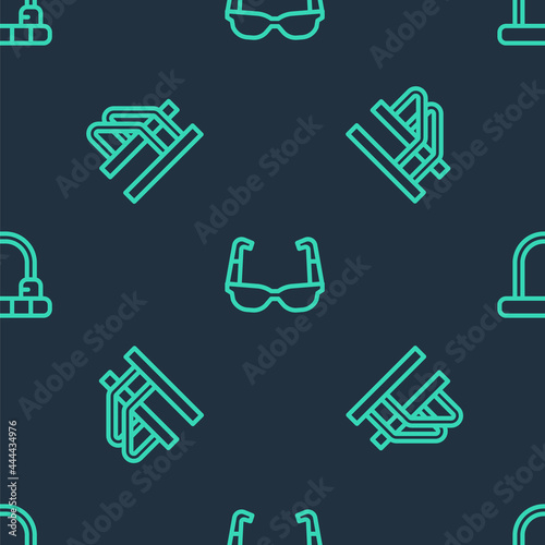 Set line Sport cycling sunglasses, Bicycle parking and lock on seamless pattern. Vector