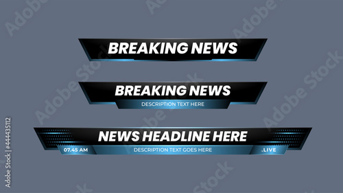 Breaking news lower third with modern blue and black background. Lower Third TV News Bars Set Vector. News alerts, video streaming photo