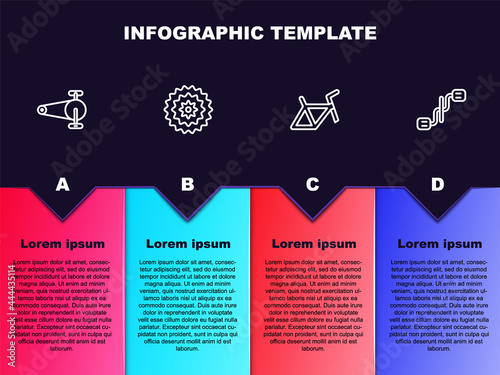 Set line Bicycle chain with gear, cassette, frame and pedals. Business infographic template. Vector