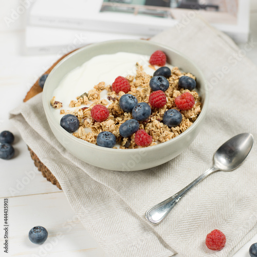 Healthy cereals with blue berry and yogurt
