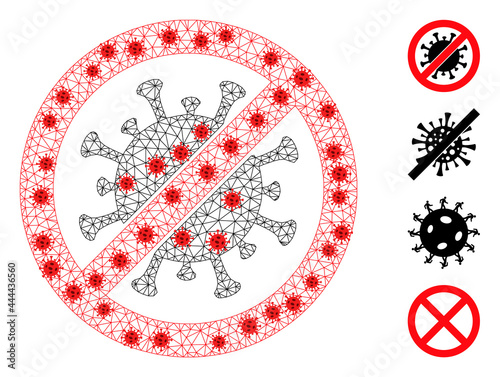 Polygonal stop virus in lockdown style. Polygonal carcass stop virus image in low poly style with structured linear items and red infection elements.