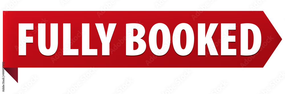 Fully Booked red ribbon banner icon isolated on white background. Fully booked label.