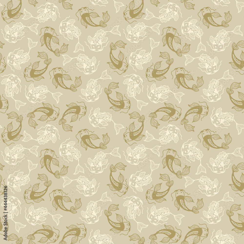 Japanese Koi Fish Vector Seamless Pattern in Neutral Beige Colors Japanese Koi Fish Vector Seamless Pattern in Neutral Beige Colors
