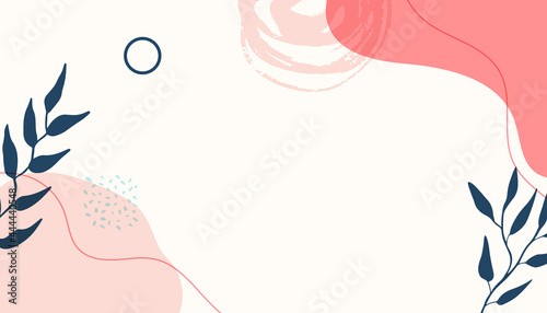 minimal background in pink flowers and tropical summer leaf