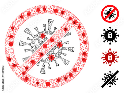 Mesh stop flu virus with lockdown style. Mesh carcass stop flu virus image in lowpoly style with organized lines and red infection centers.