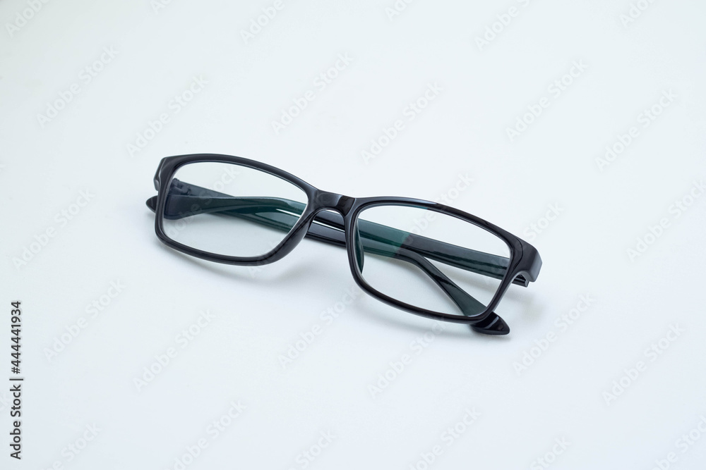 Black frame glasses isolated on white background. white board Black frame glasses isolated on white background. white board