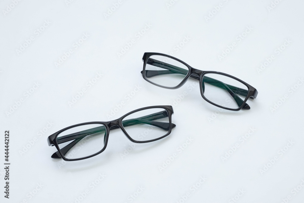 Black frame glasses isolated on white background. white board Black frame glasses isolated on white background. white board