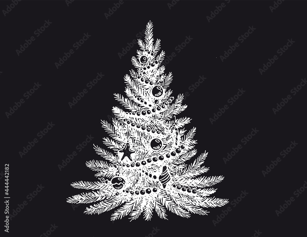 Christmas tree set. Merry Christmas and a Happy New Year. Hand drawn illustrations. Vector.