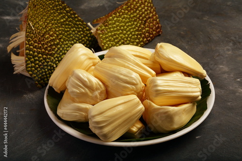 Healthy tropical fruits background- sweet ripe delicious jack fruit. photo