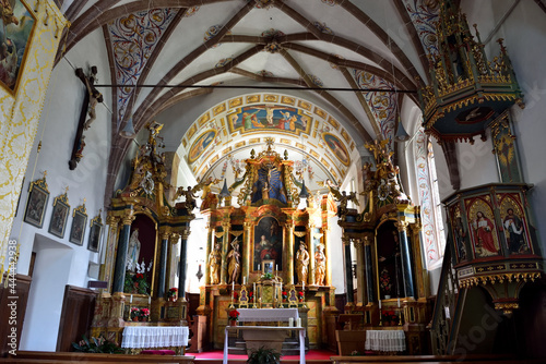 interior of the Church of Santa Maddalena in Baroque and late Gothic style Val di Funes Italy