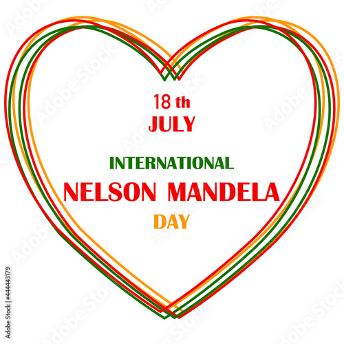 Abstract heart shaped banner with text. International Nelson Mandela day. Poster, brochure, flyer template. Isolated on white. photo