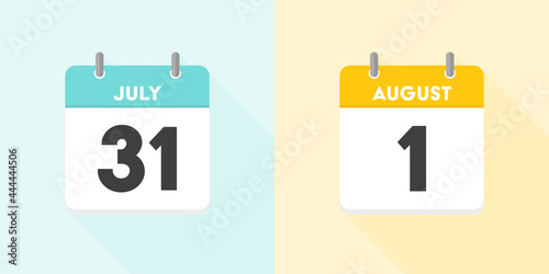 7月の終わりと8月の始まりのカレンダー：7月31日と8月1日の日めくりカレンダーのセット - 夏・月変わりのイメージイラスト
