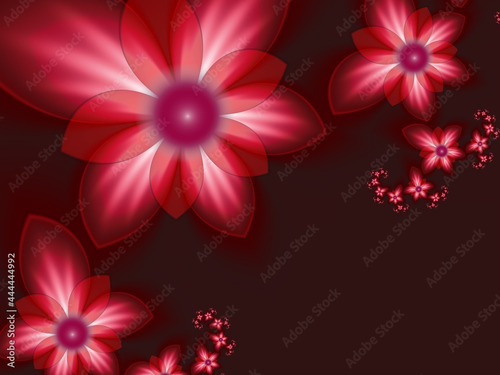 Fractal image with fantasy flowers. Template with place for inserting your text. Fractal art as red background. Fractal image with fantasy flowers. Template with place for inserting your text. Fractal art as red background.
