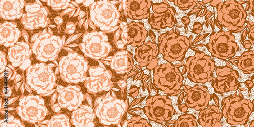 Abstract peony flowers sketch seamless pattern