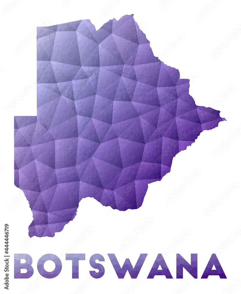 Map of Botswana. Low poly illustration of the country in a purple geometric design. Polygonal vector illustration. Map of Botswana. Low poly illustration of the country in a purple geometric design. Polygonal vector illustration.