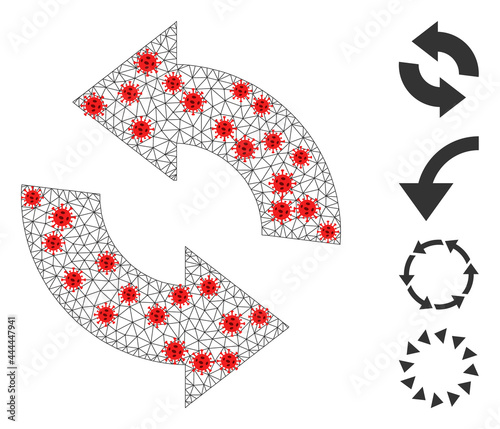 Mesh refresh in outbreak style. Mesh wireframe refresh image in lowpoly style with combined lines and red virus items. Vector model is created from refresh with infection items.