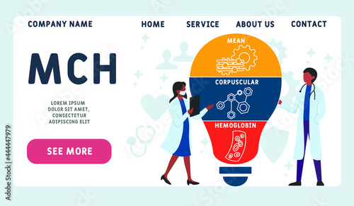 Vector website design template . MCH - Mean Corpuscular Hemoglobin, acronym medical concept. illustration for website banner, marketing materials, business presentation, online advertising.