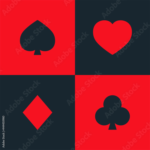 Poker card figures. Hearts, diamonds, pikes, clovers. Vector. Flat and modern design.
