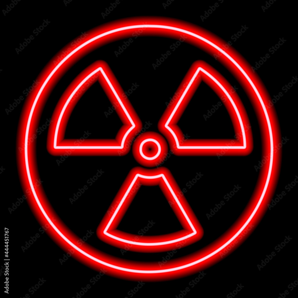 Red neon radiation icon on a black background Red neon radiation icon on a black background